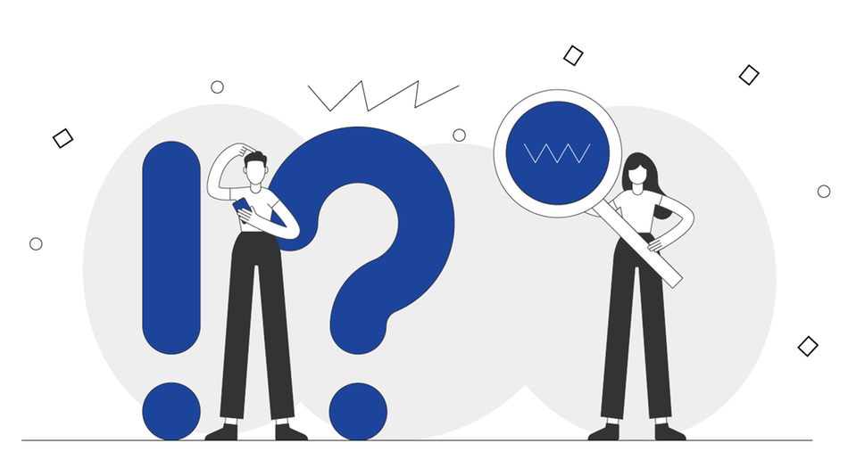 Grafische Darstellung, die einen Leser zeigt, der Fragen hat, eine Lupe, die Transparenz illustriert